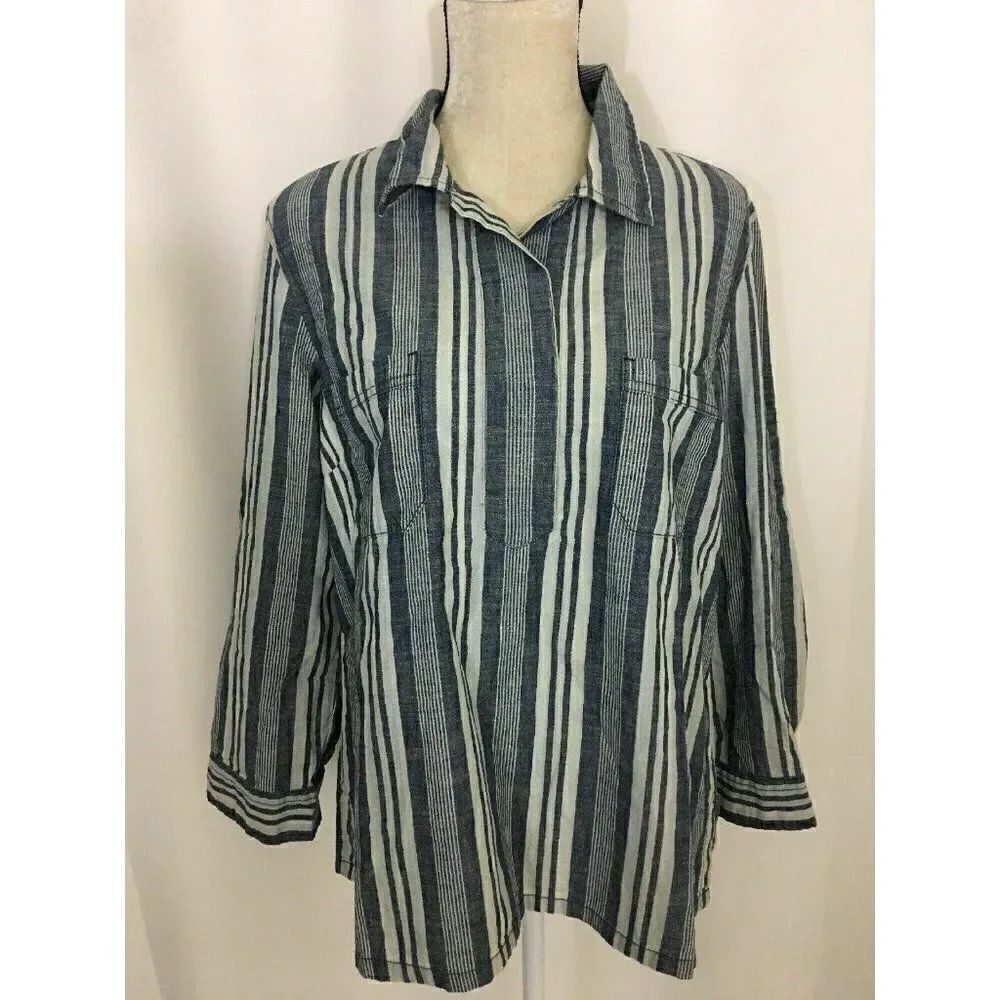 J Crew New Blue White Striped Long Sleeve top